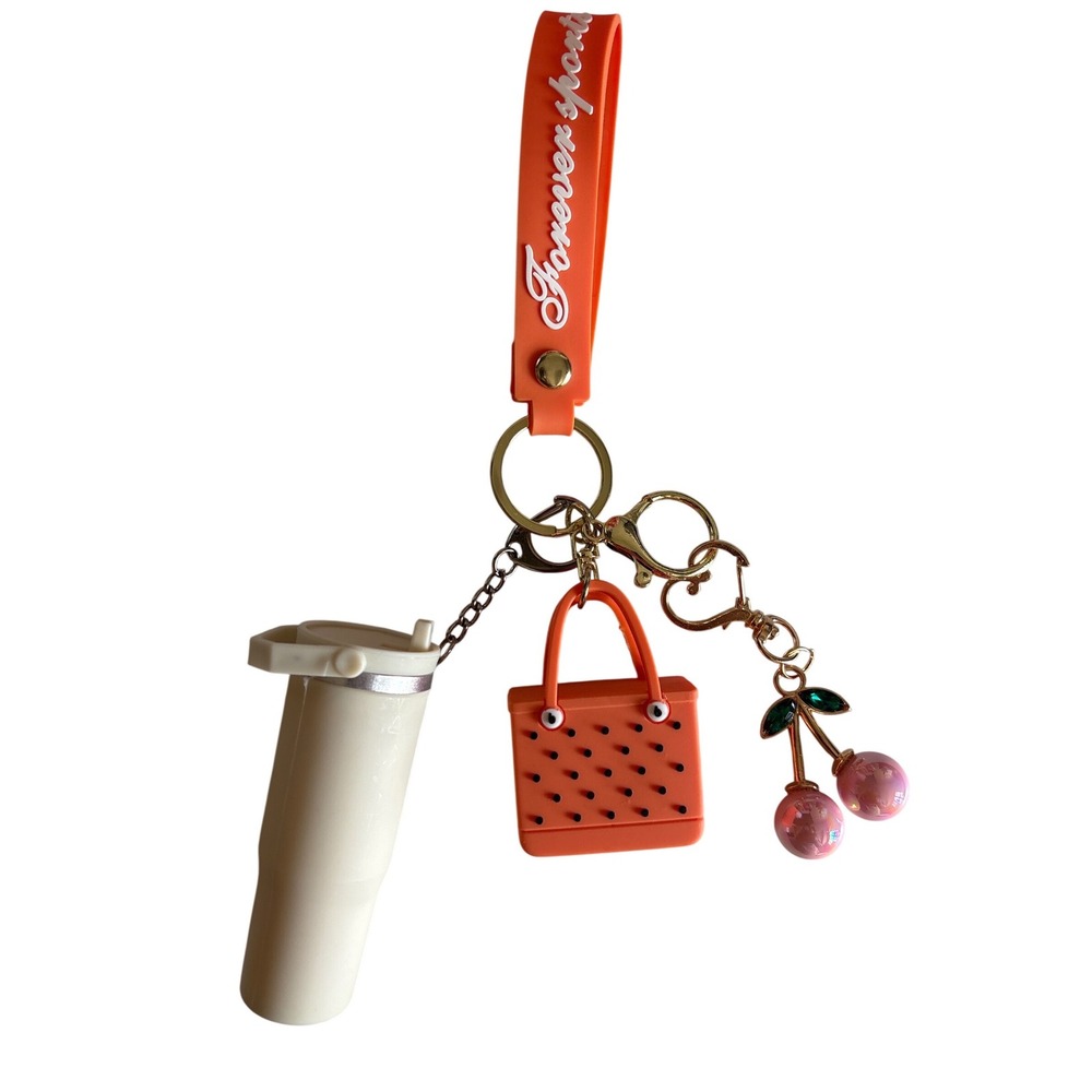 Forever Sports Orange Keychain Set Tumbler Tote Bag Cherry Charms Wristlet - Picture 3 of 5